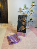 Black Semi-Katan Silk Saree with Lavender Border & Silver Floral Bunch