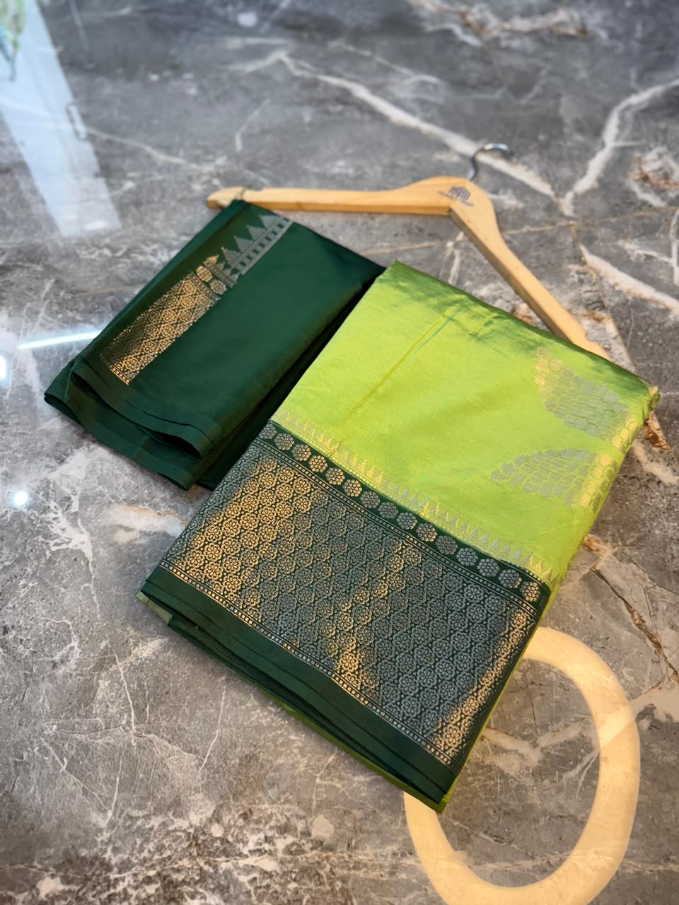 Lime Green Semi-Katan Silk Saree with Black Zari Border