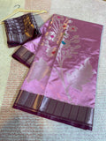 Mauve Lilac Semi-Katan Silk Saree with Wine Zari Border