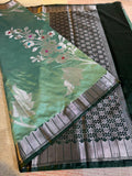 Mint Green Semi-Katan Silk Saree with Bottle-Green Zari Border