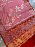 Pink Semi-Katan Silk Saree with Red Zari Border