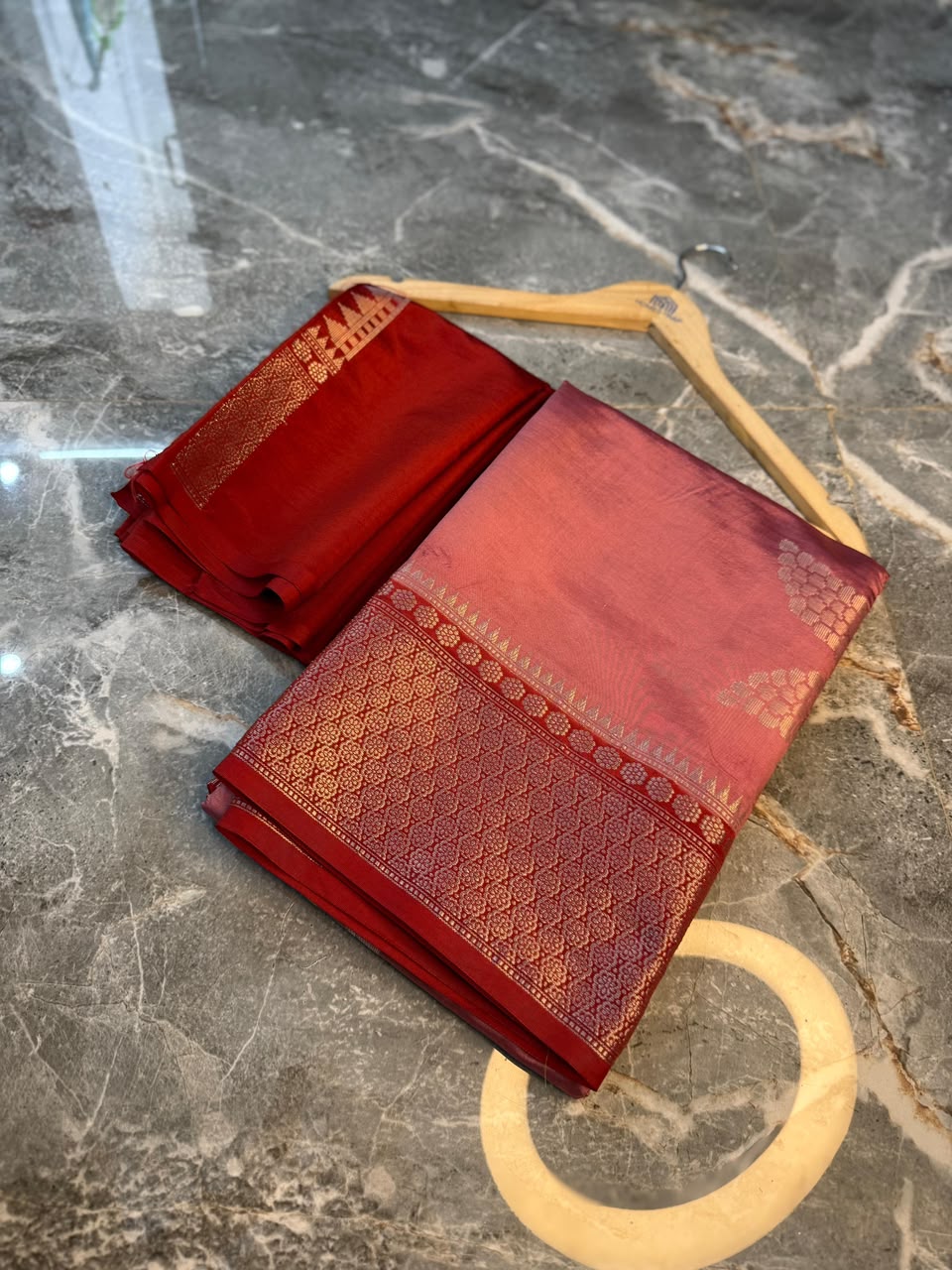 Pink Semi-Katan Silk Saree with Red Zari Border