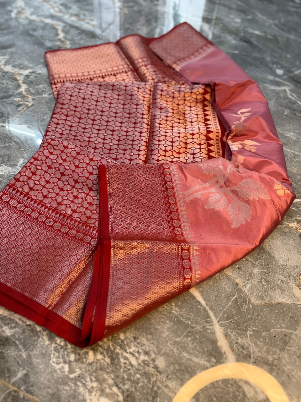 Pink Semi-Katan Silk Saree with Red Zari Border