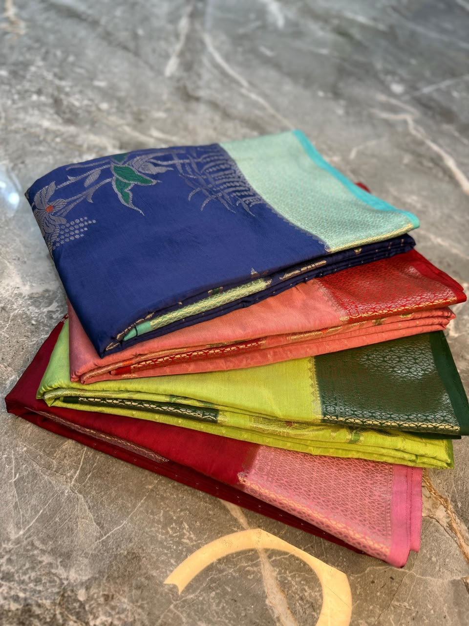 Royal Blue Semi-Katan Silk Saree with Red Zari Border