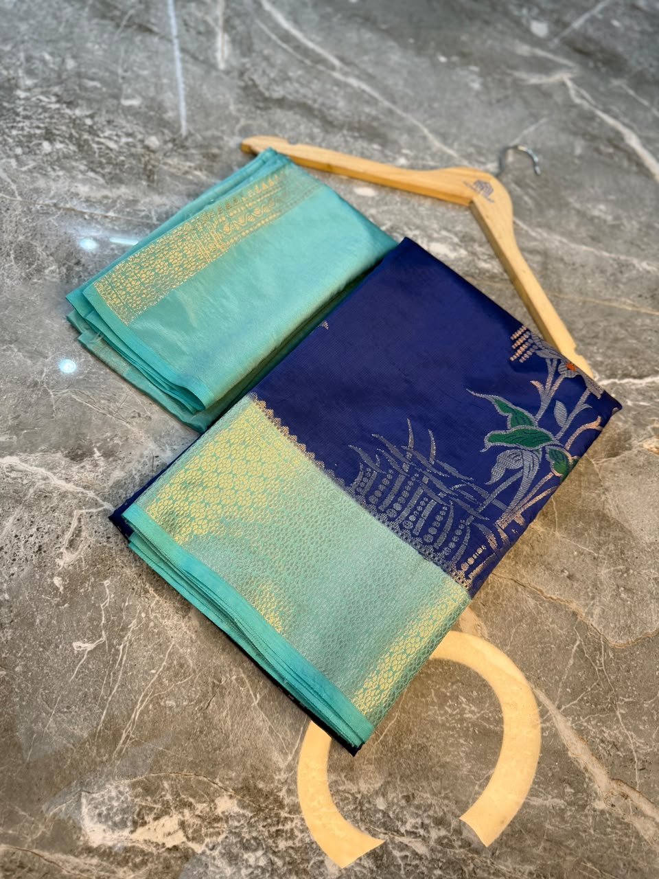 Royal Blue Semi-Katan Silk Saree with Silver Zari Border