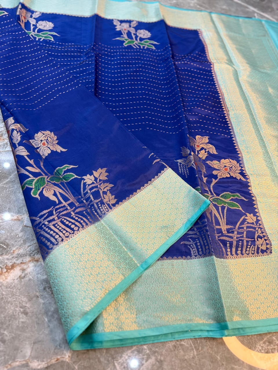 Royal Blue Semi-Katan Silk Saree with Silver Zari Border