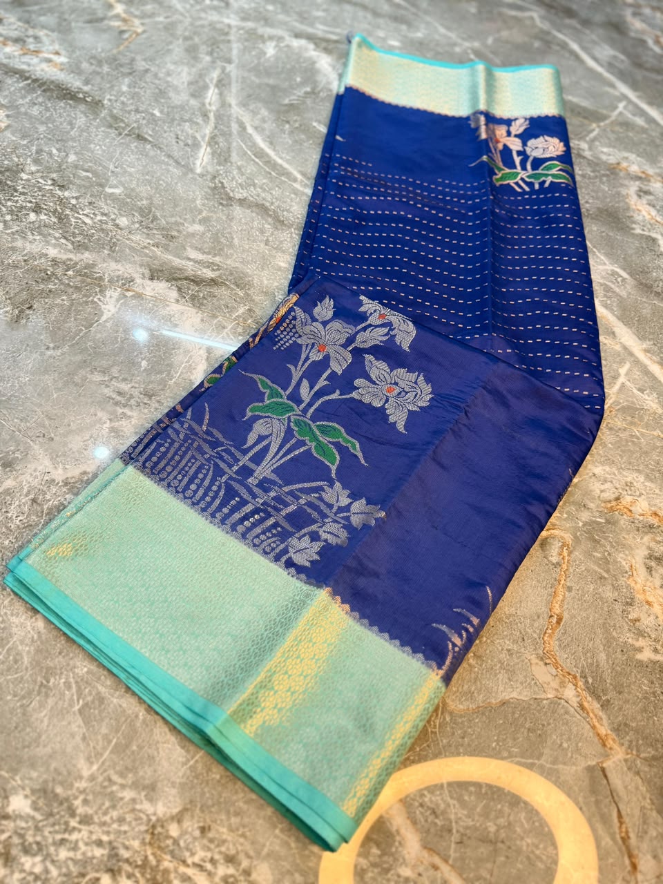 Royal Blue Semi-Katan Silk Saree with Silver Zari Border