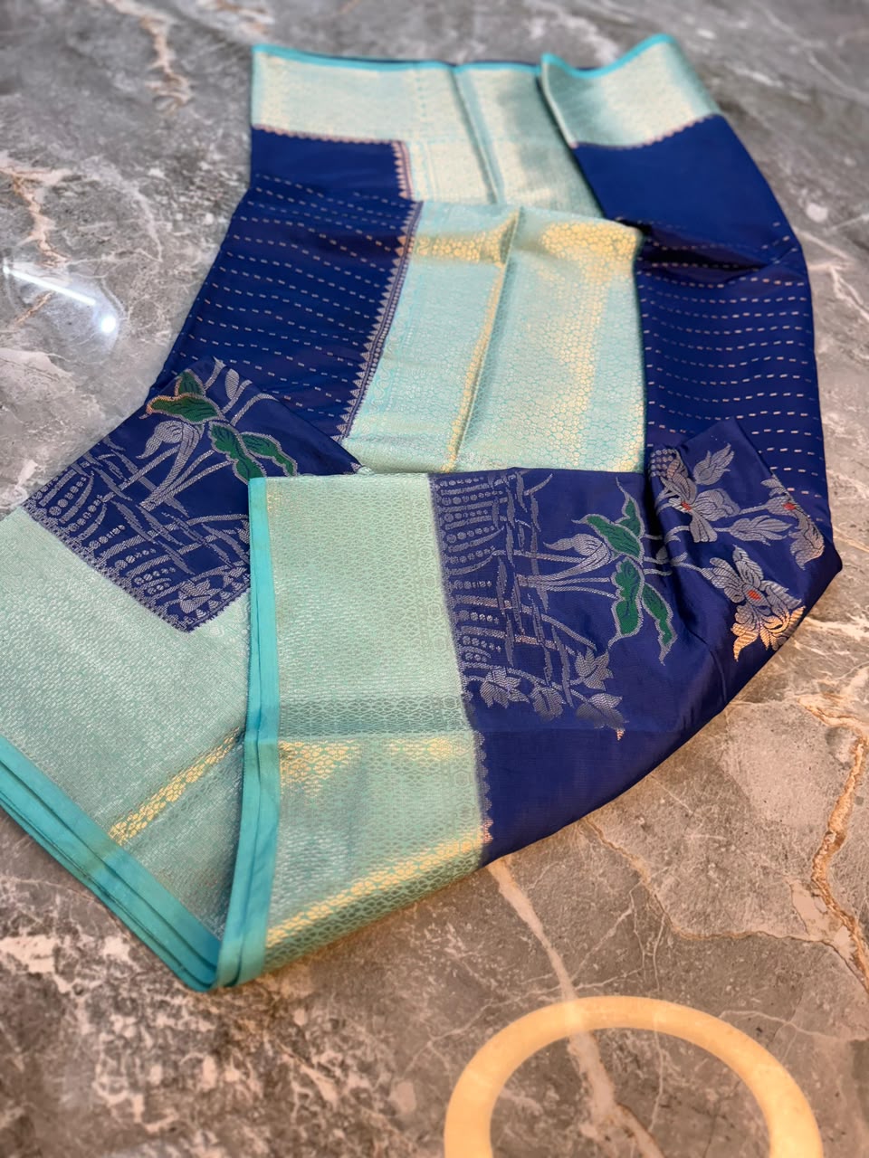 Royal Blue Semi-Katan Silk Saree with Silver Zari Border