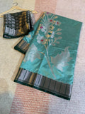Teal Green Semi-Katan Silk Saree with Bottle-Green Zari Border