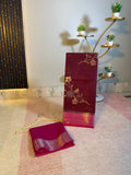 Wine Purple Semi-Katan Silk Saree with Magenta Zari Border & Floral Vine
